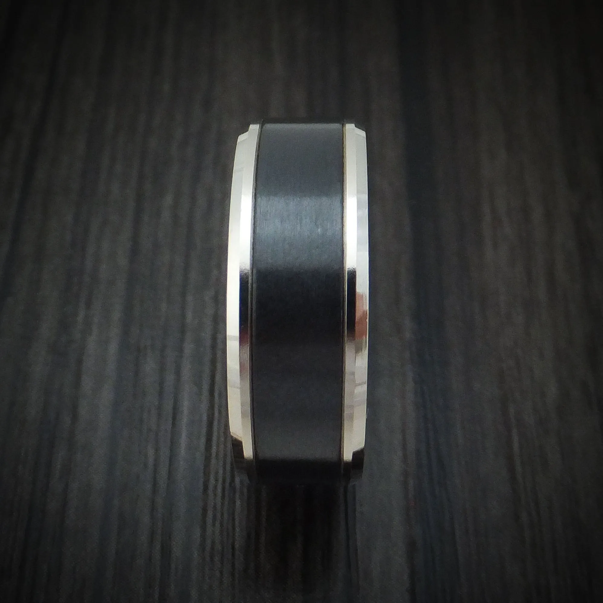 14K White Gold and Black Titanium Men's Ring