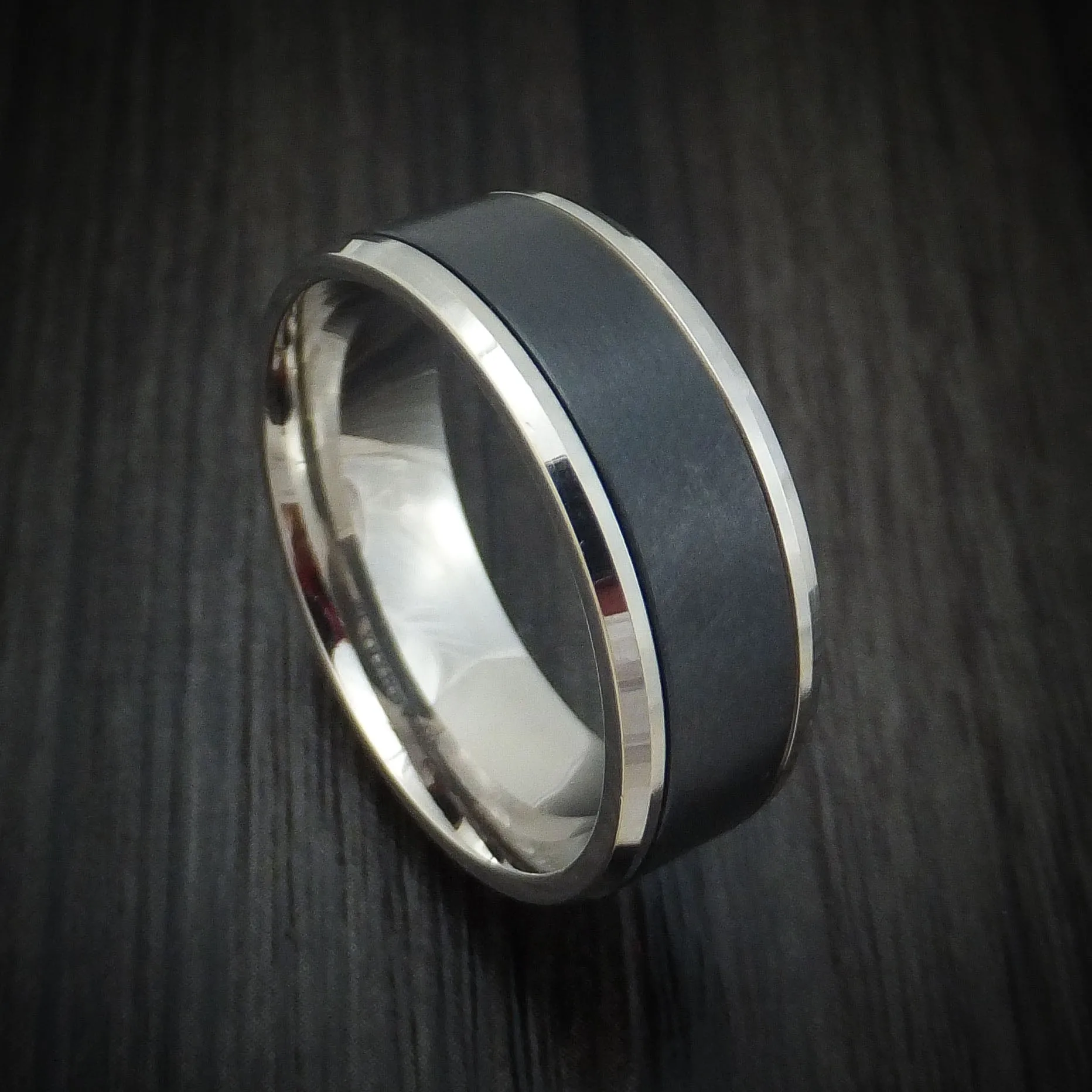 14K White Gold and Black Titanium Men's Ring