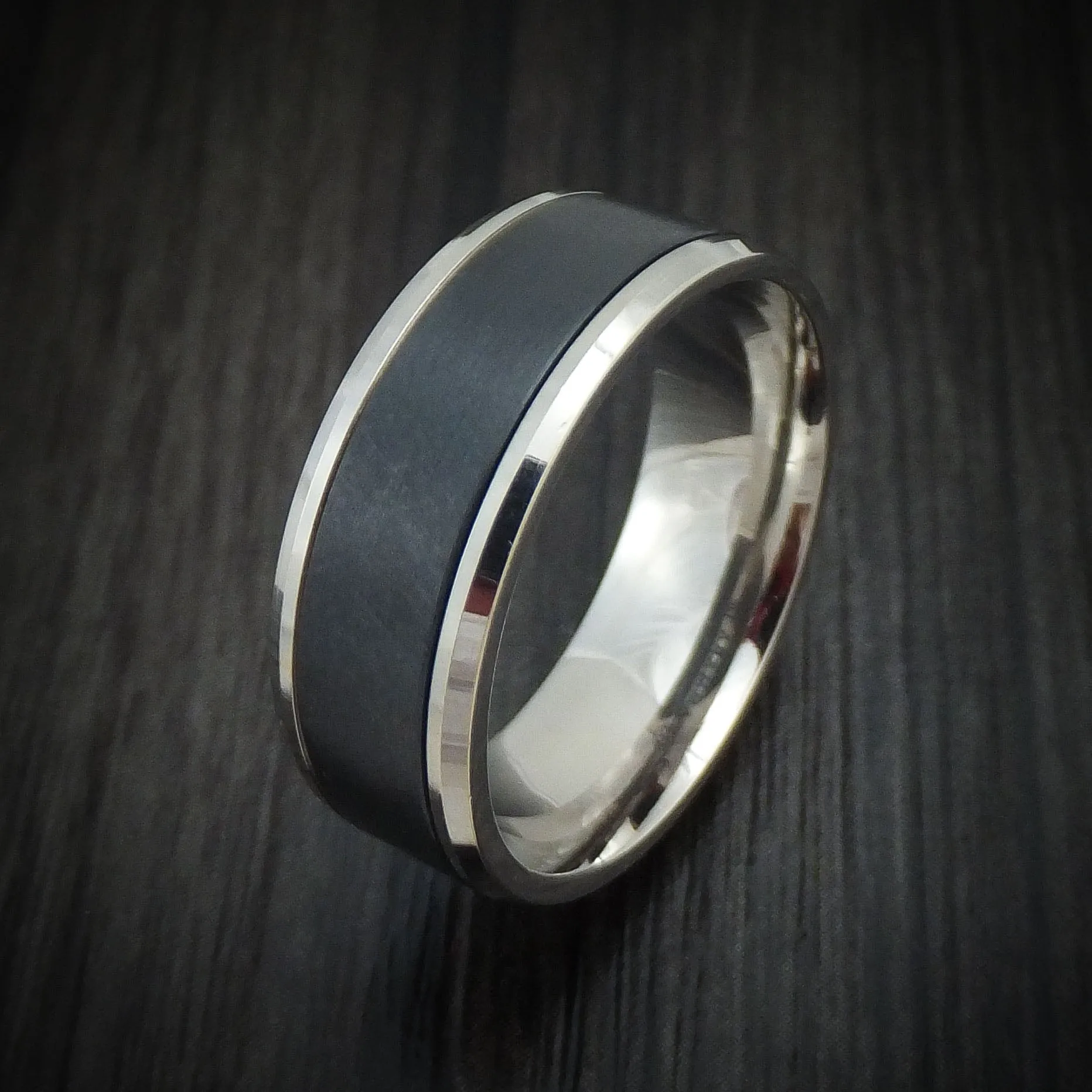 14K White Gold and Black Titanium Men's Ring