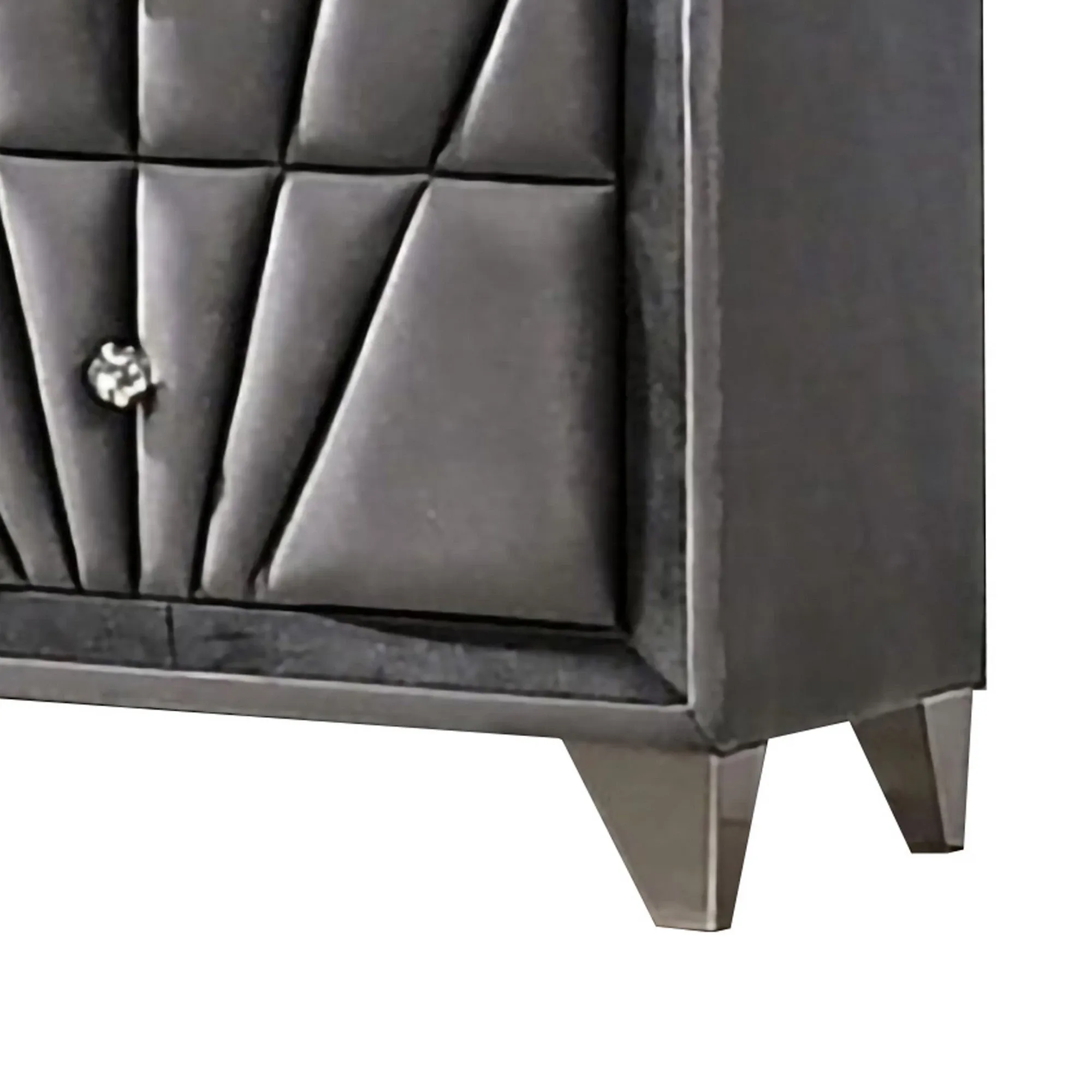 2 Drawer Fabric Frame Nightstand With Tufted Accent Gray By Benzara