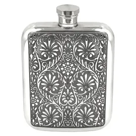 6oz Pewter Hip Flask with Victorian Floral Design