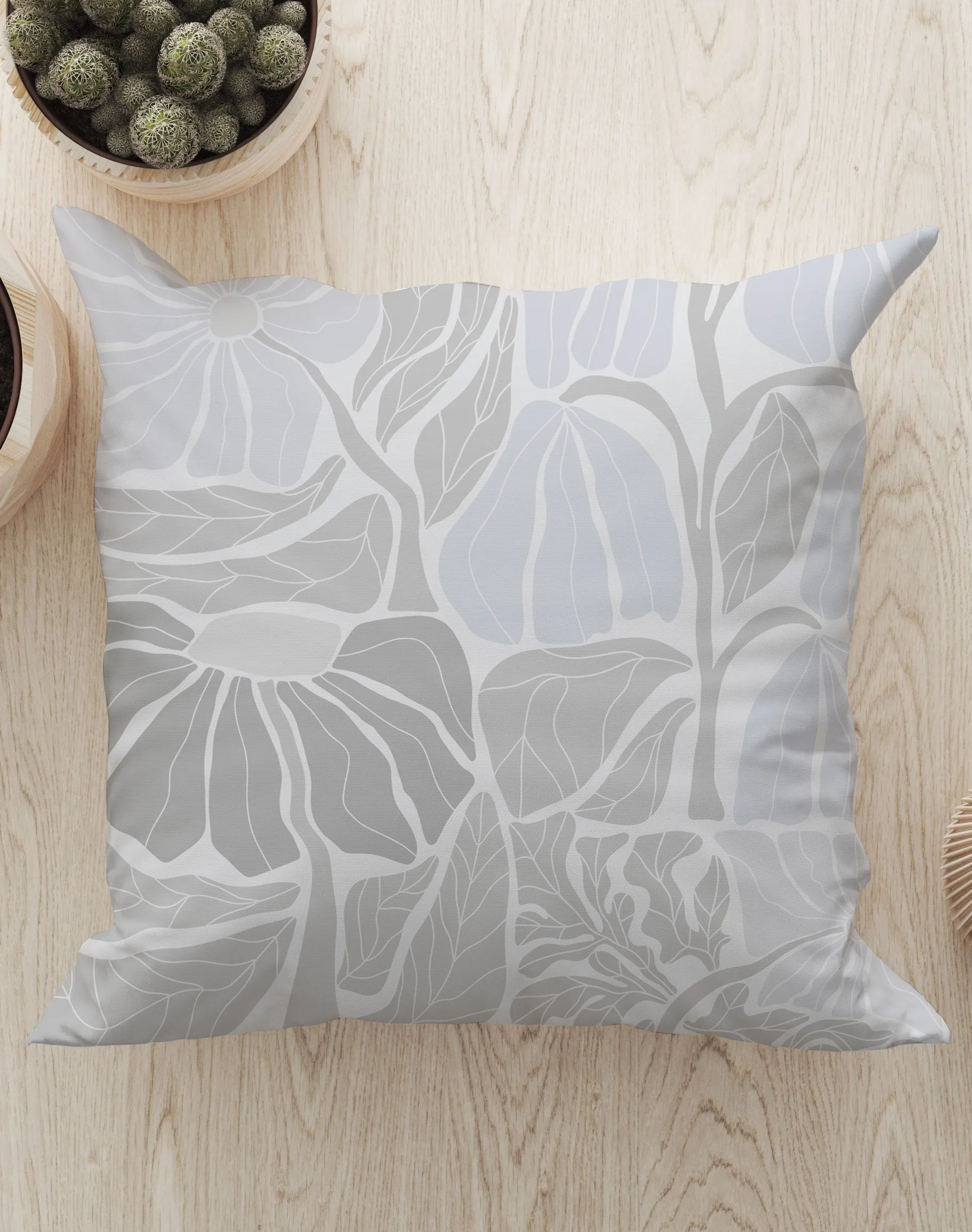 Abstract Flower Square Cushion (Off White)