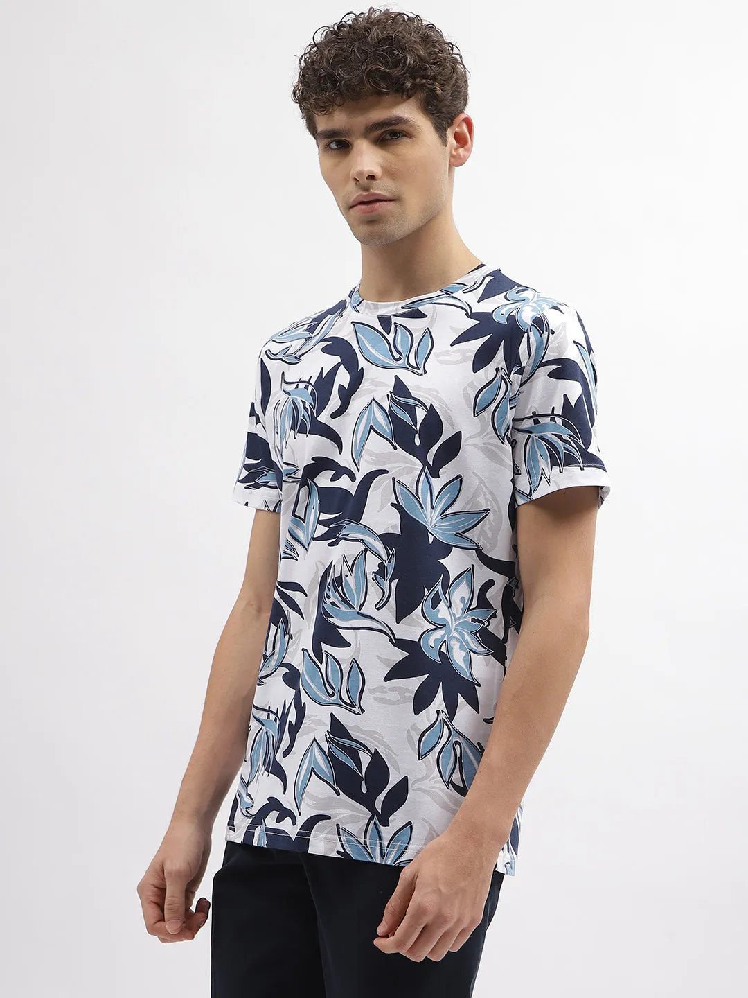 Antony Morato Men Off White Printed Round Neck Short Sleeves T-Shirt