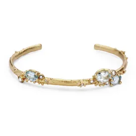 Aquamarine and Pearl Encrusted Gold Cuff