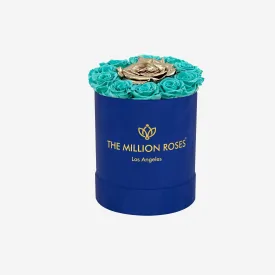 Basic Royal Blue Suede Box | Turquoise & Gold Mini Roses