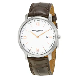 Baume & Mercier Classima Mens Watch - Elegant White Dial & Brown Leather Strap, Model 10181