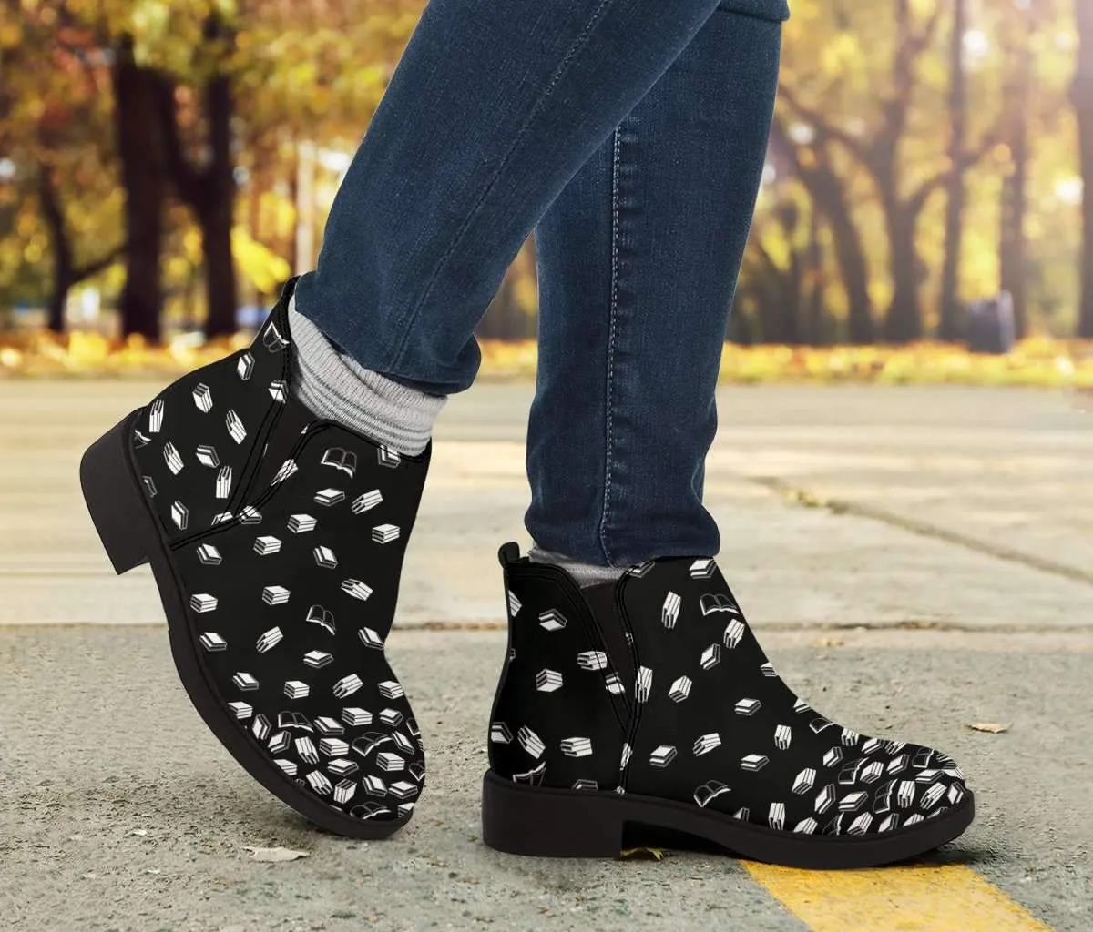 Black Bookish Pattern Fashion Boots