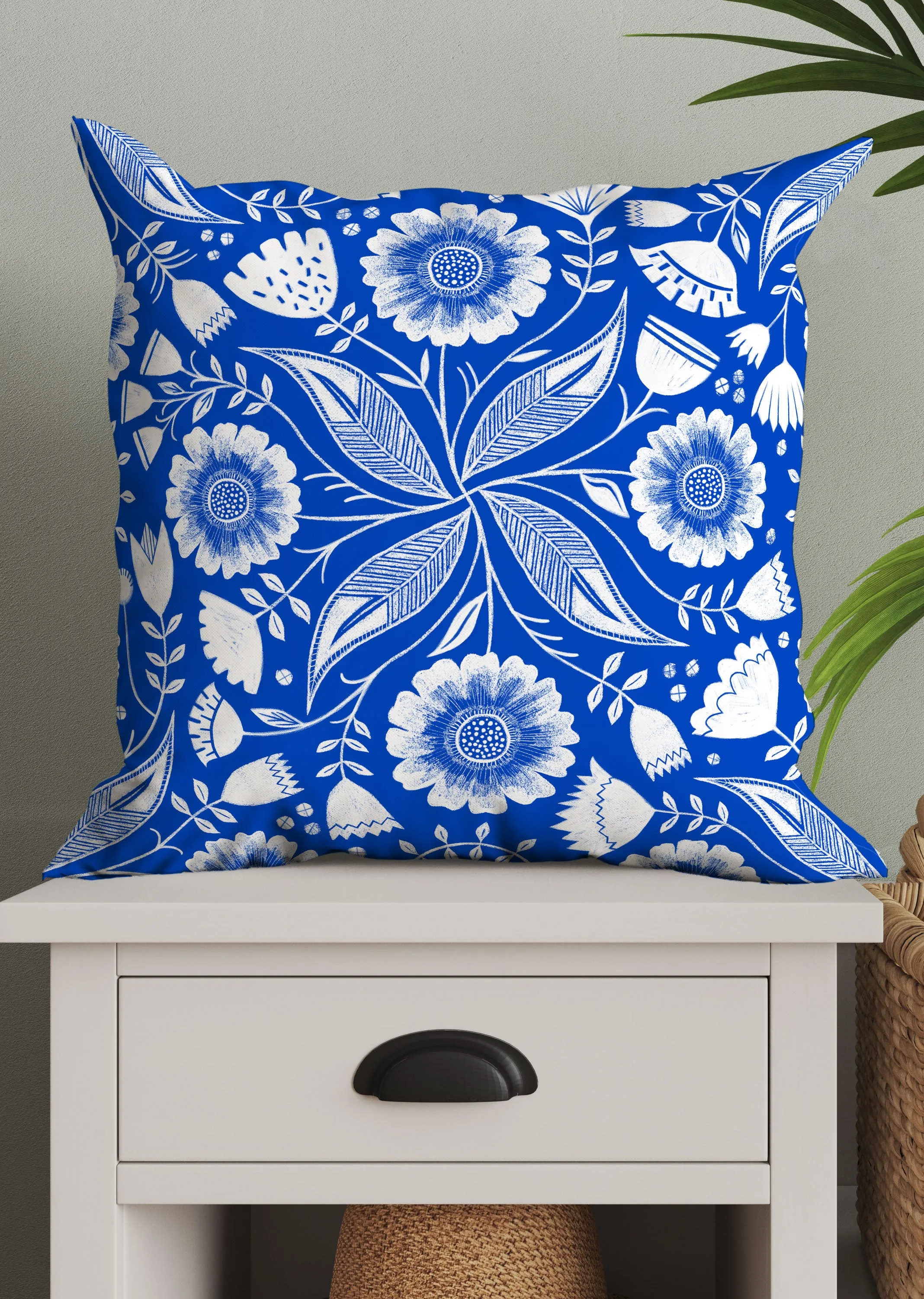 Botanical Blue by Rachel Parker Square Cushion (Blue)