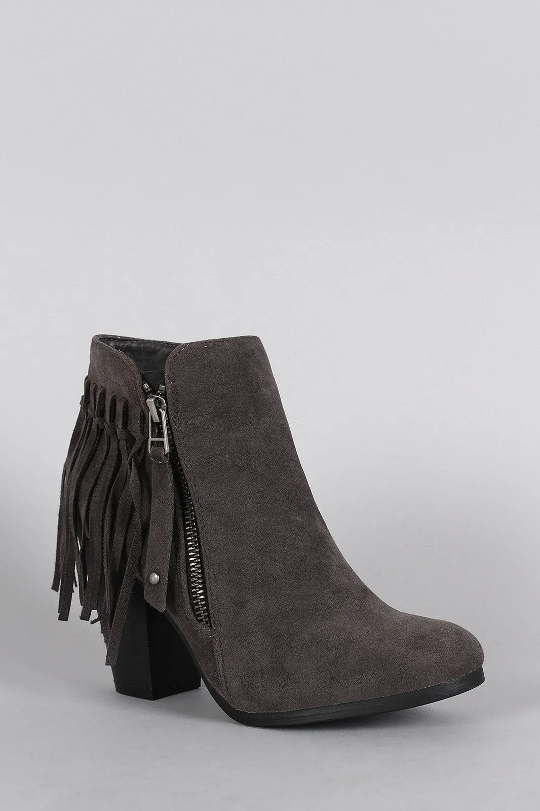 Breckelle Suede Fringe Cowgirl Chunky Heeled Ankle Boots