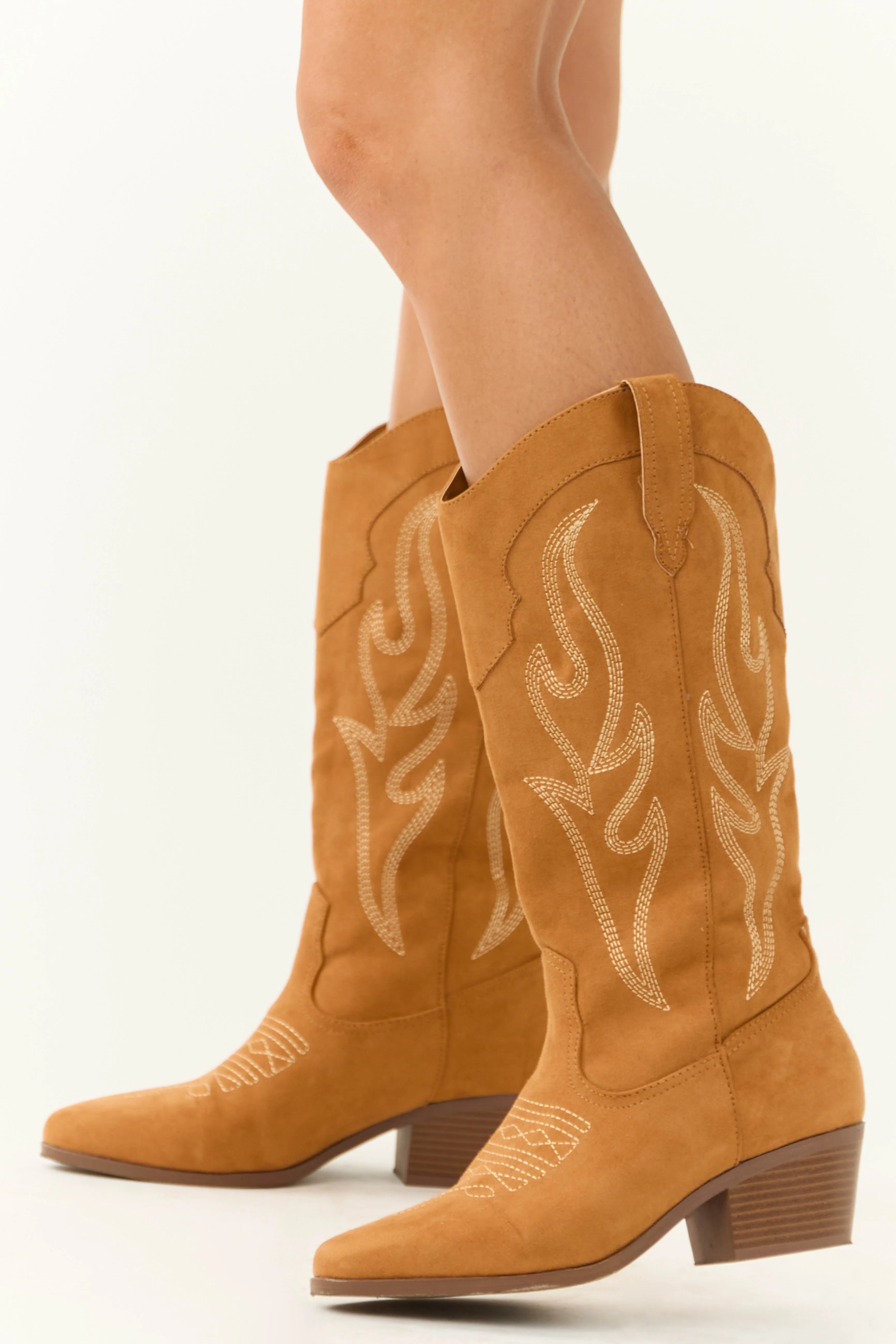 Copper Embroidered Western Style Boots