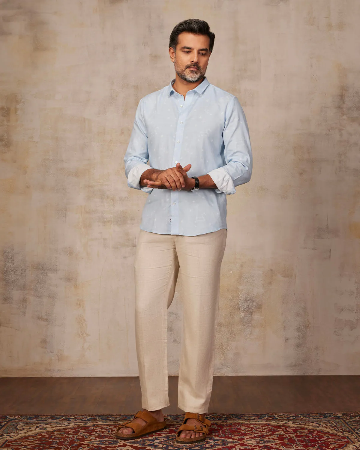 Cotton Jacquard Shirt - Light Blue