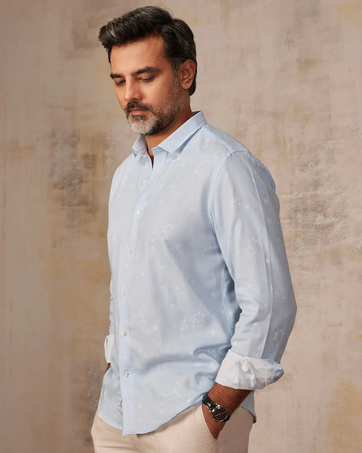 Cotton Jacquard Shirt - Light Blue