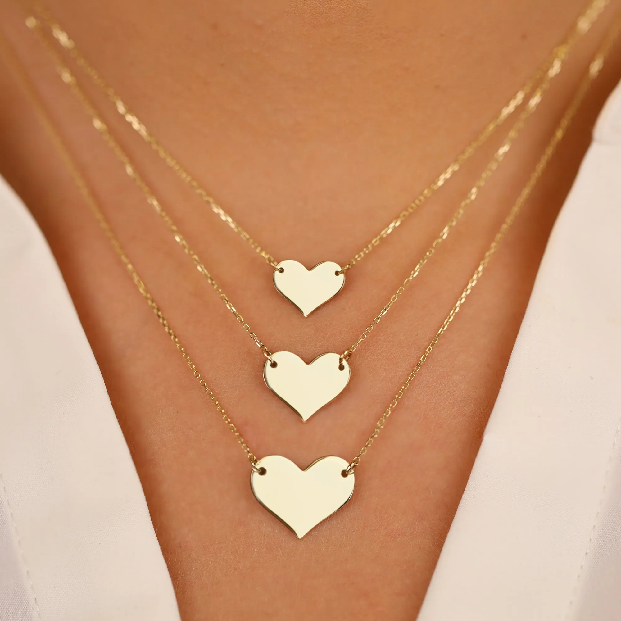 Engravable Heart Necklace Handcrafted Solid Gold, Sienna