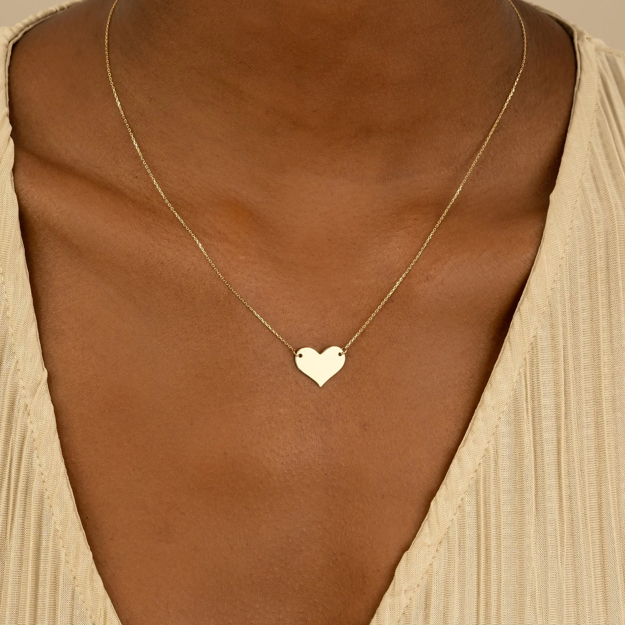 Engravable Heart Necklace Handcrafted Solid Gold, Sienna