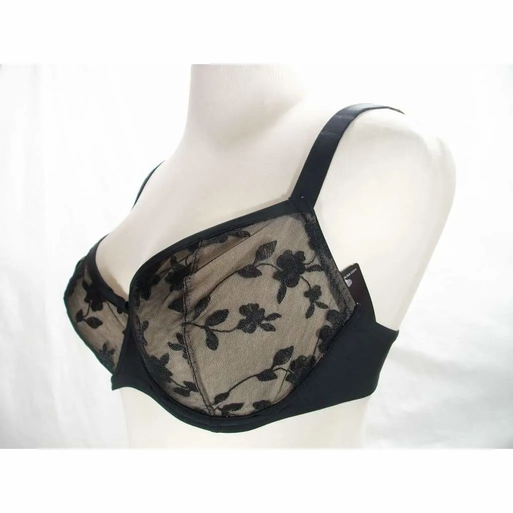 Felina 190013 Sabrina Semi Sheer Lace Demi Underwire Bra 38DD Black