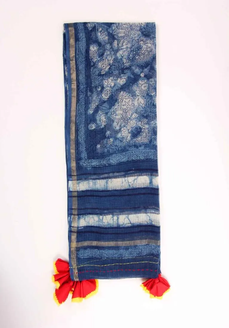 Floral Sky Handblock printed Kota Doria Dupatta