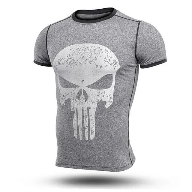 Gray PUNISHER Compression Shirt for Men (Short Sleeve)