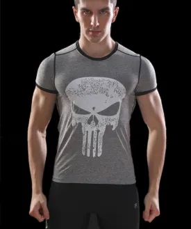 Gray PUNISHER Compression Shirt for Men (Short Sleeve)