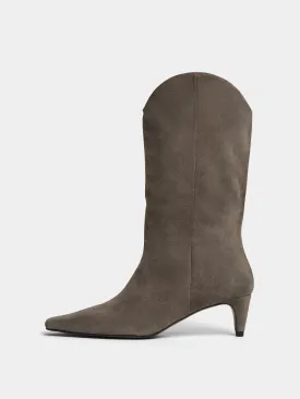 Gwen Suede Western Slouch Boot | Taupe