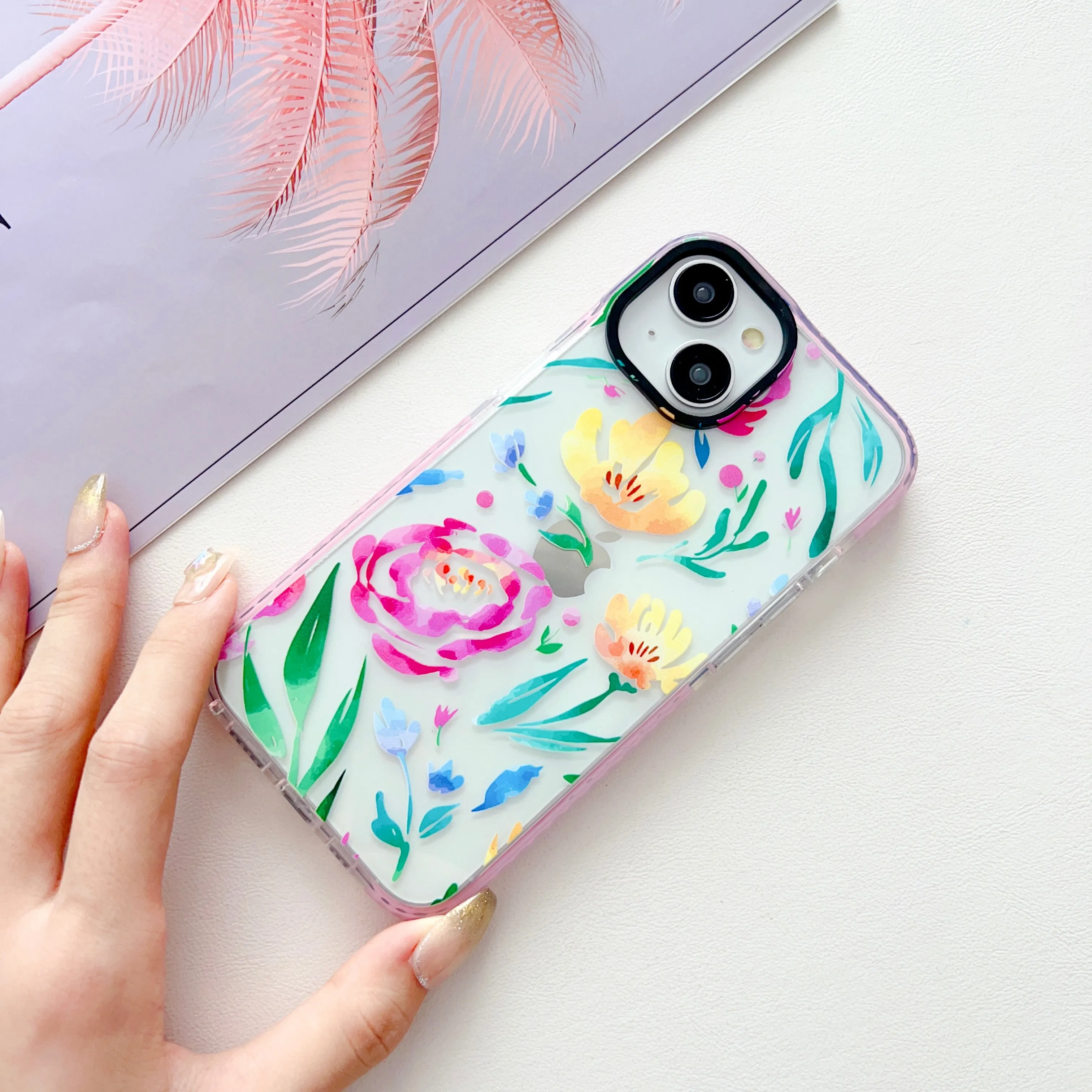 Hand painted Floral Designer Impact Proof Silicon Phone Case for iPhone