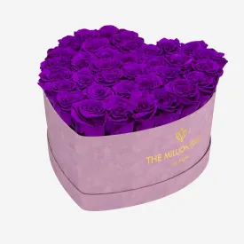 Heart Light Pink Suede Box | Bright Purple Roses