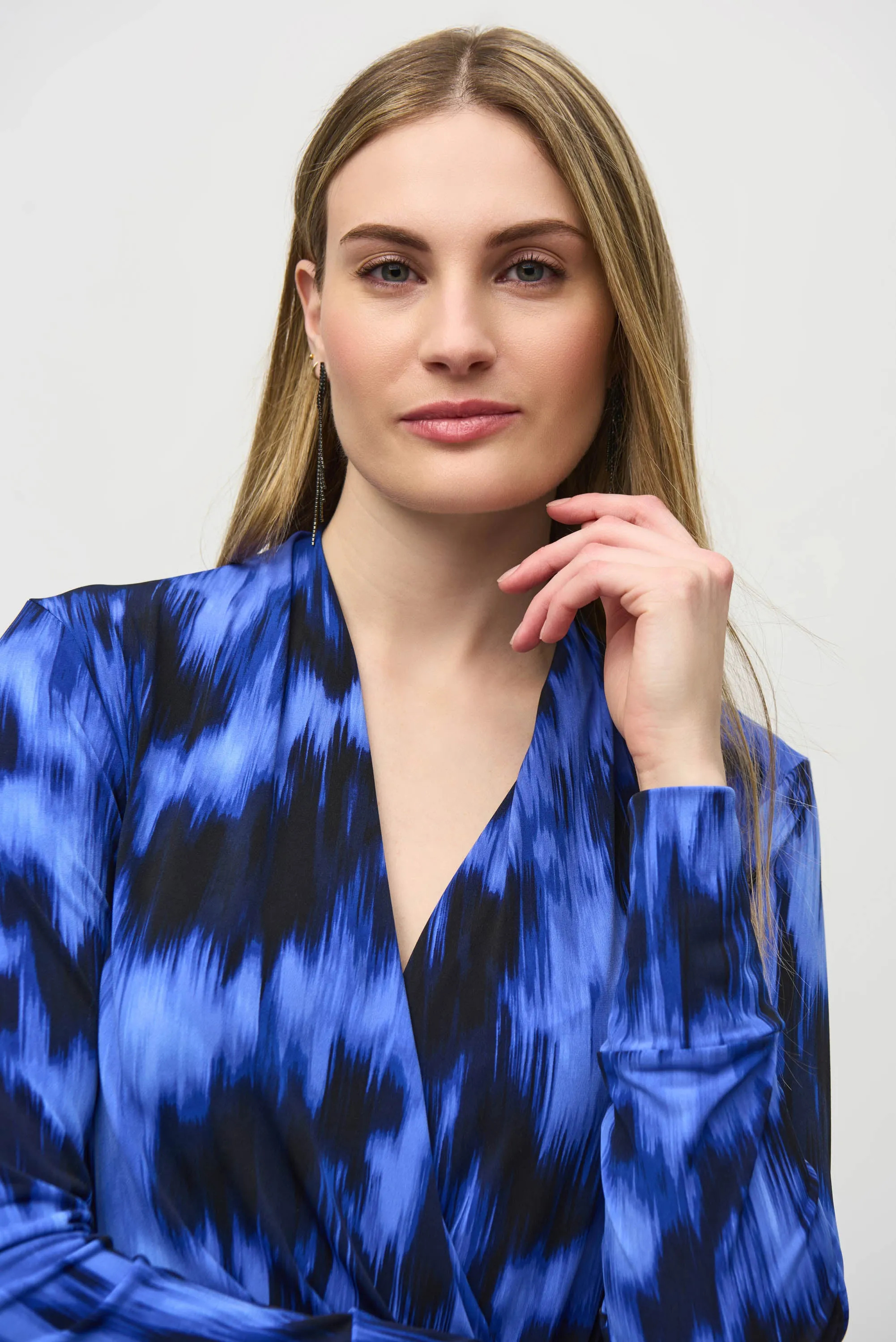 Joseph Ribkoff Abstract Print Wrap Top 244075 - Royal Saphire