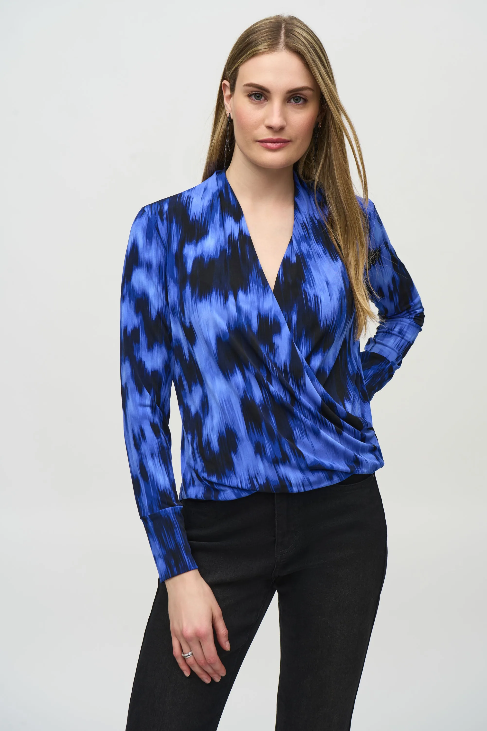 Joseph Ribkoff Abstract Print Wrap Top 244075 - Royal Saphire