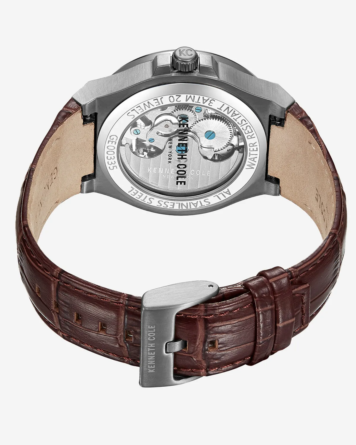 Kenneth Cole New York Automatic Gunmetal Watch with Brown Leather Strap