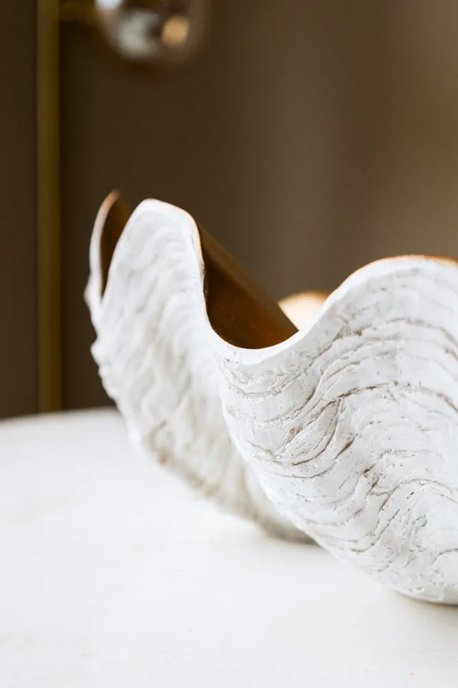 Large White & Gold Clam Shell Display Dish