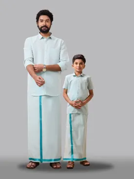 Like Father Like Son Tissue Dhoti & Shirt Combo Set Ramar Green