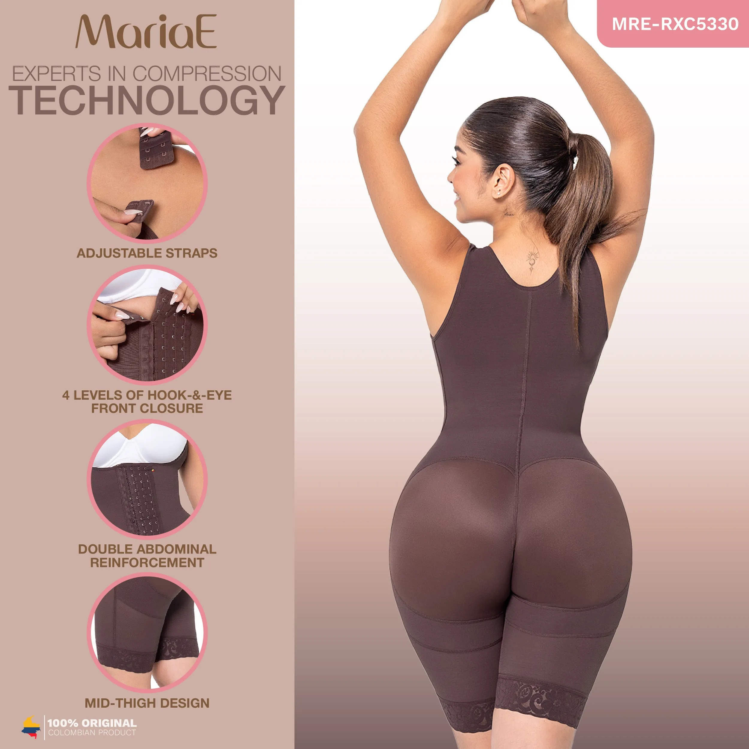 MARIAE RXC5330 Fajas Colombianas Reductoras Moldeadoras Daily Use Shapewear Bodysuit Mid Thigh & Open Bust