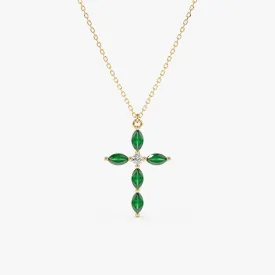 Marquise Emerald Cross Necklace, Aida