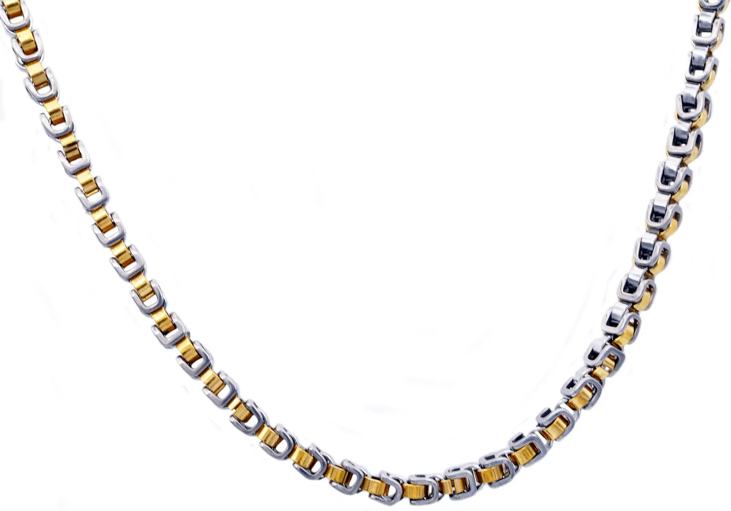 Mens 4mm Two tone 18k Gold Plated Stainless Steel U Link Chain Necklace