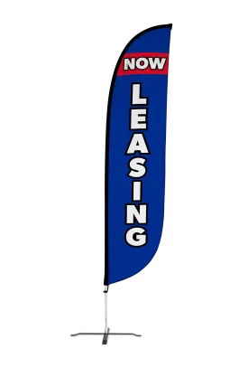 Now Leasing Feather Flag Blue & Red