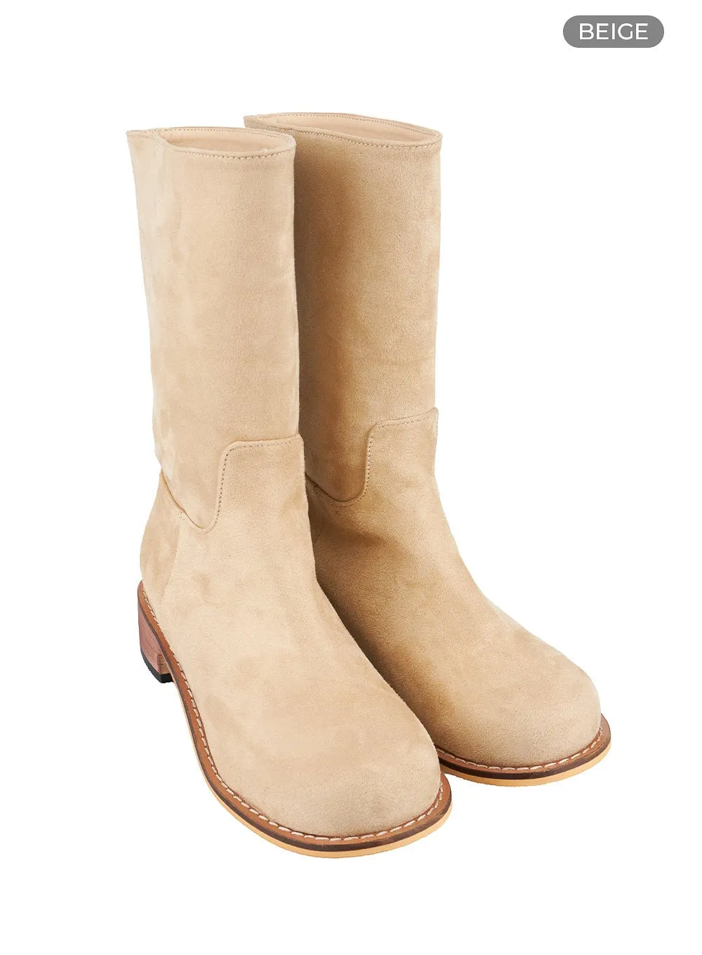 Solid Faux Suede Midi Boots OU427