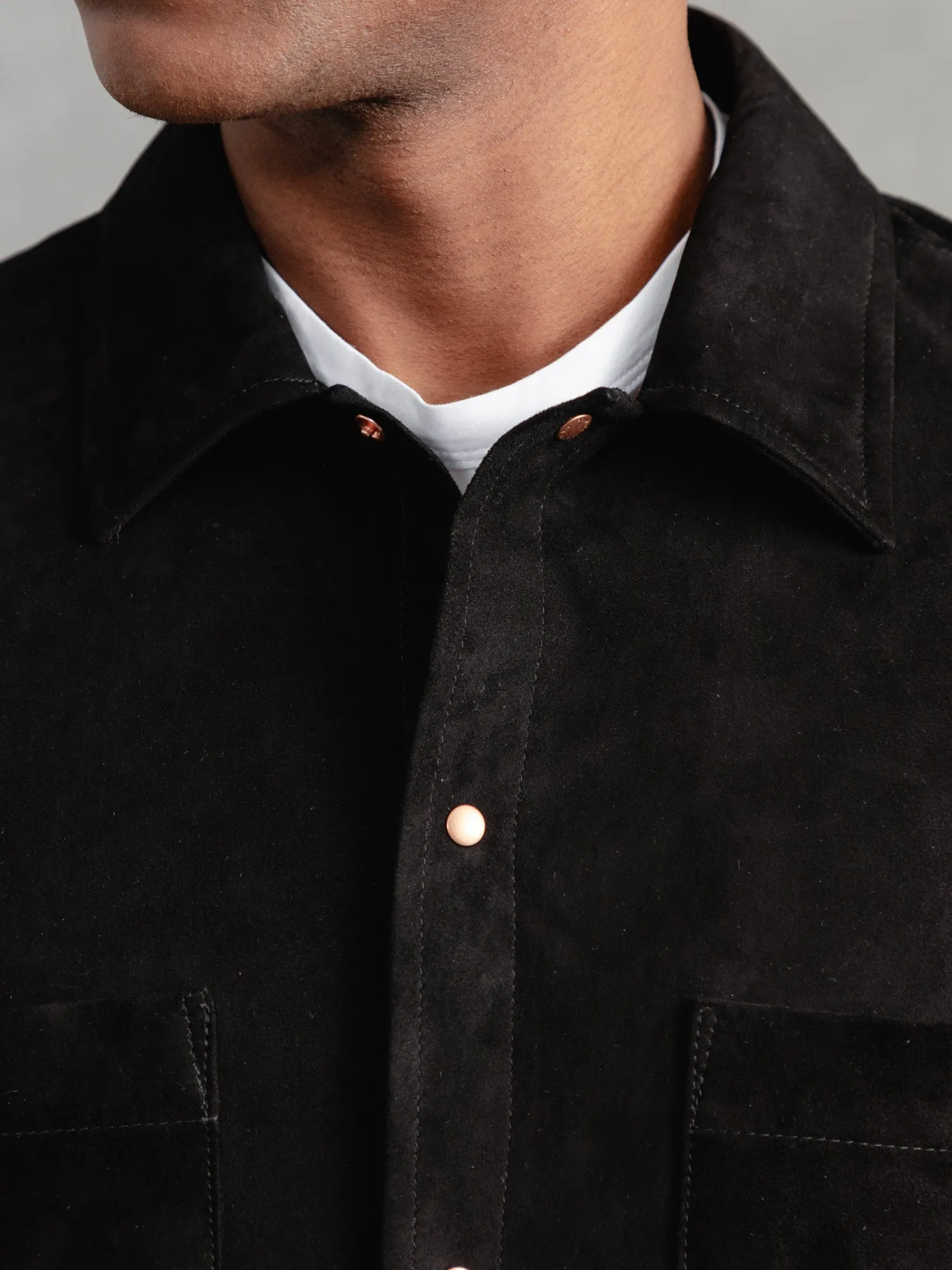 The Suede Studded Overshirt - Ivory Black