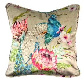 Walter Knabe Pillow 20" Velvet Elegant Peacock Beige