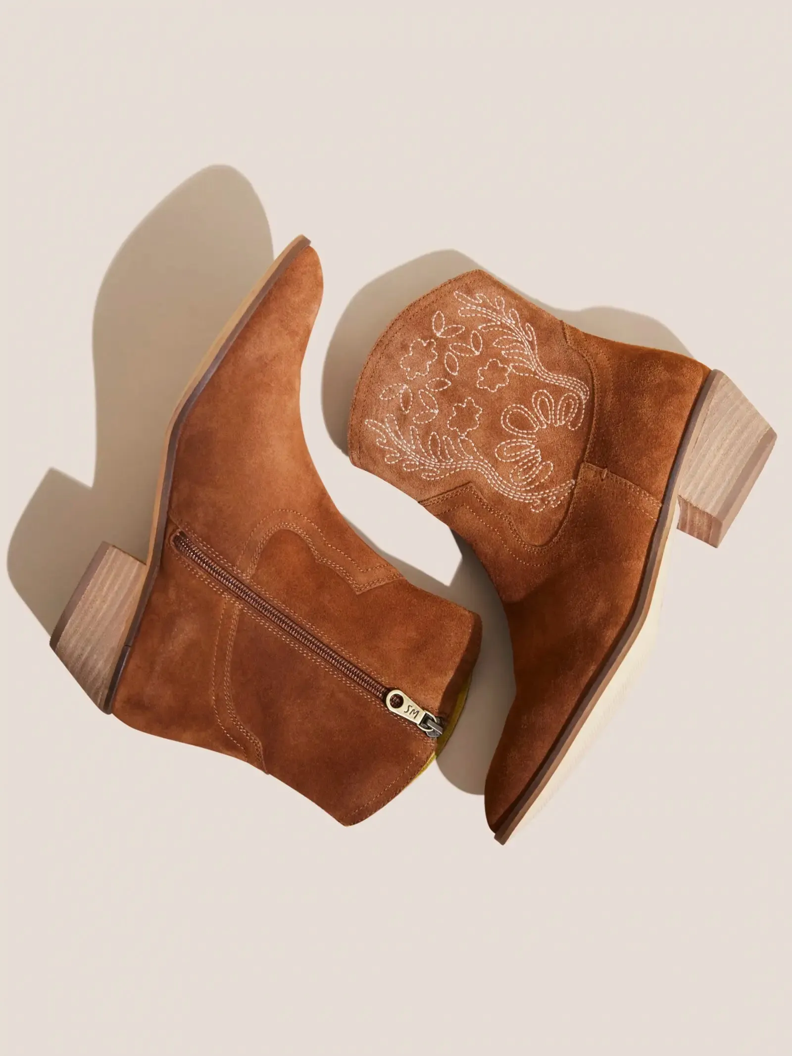 White Stuff Mid Tan Embroidered Western Boots